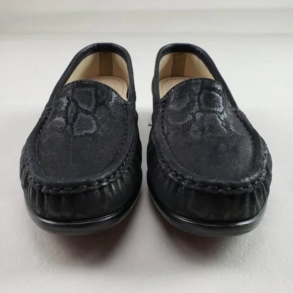 SAS Simplify Embossed Snake Loafer Womens 7.5 Black Leather Slip On Flat Shoe - Picture 4 of 11